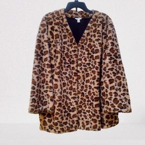 Cato Faux Cheetah Fur Plush Teddy Style Collarless Drape Jacket Size 18-20W